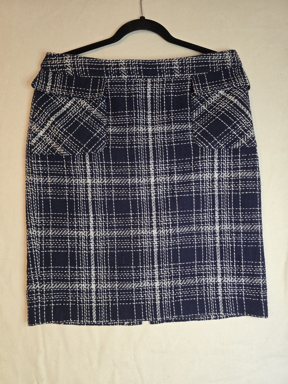 Nordstrom Halogen Navy Plaid Pencil Skirt with Front Pocket Detail Size 12